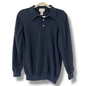 Alfani 100% Wool Navy Blue collared‎ 3 Button Pullover Sweater Mens Sz Small
